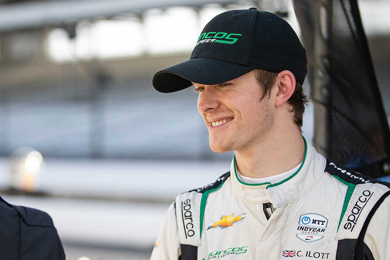 Juncos Hollinger Racing driver Callum Ilott (77) walks the pits on Thursday, April 21, 2022, the second day of open testing at Indianapolis Motor Speedway ahead of the Indy 500.