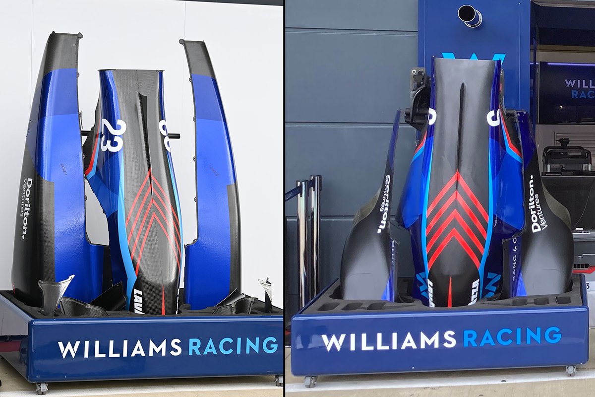 Williams FW44 sidepod and engine cover comparison