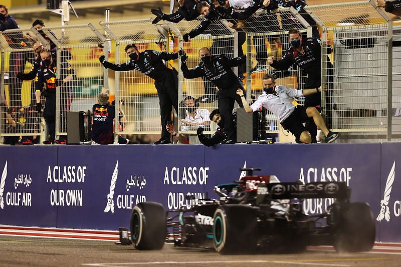 Lewis Hamilton wins the first race of 2021. Photo: Bryn Lennon/Getty Images)