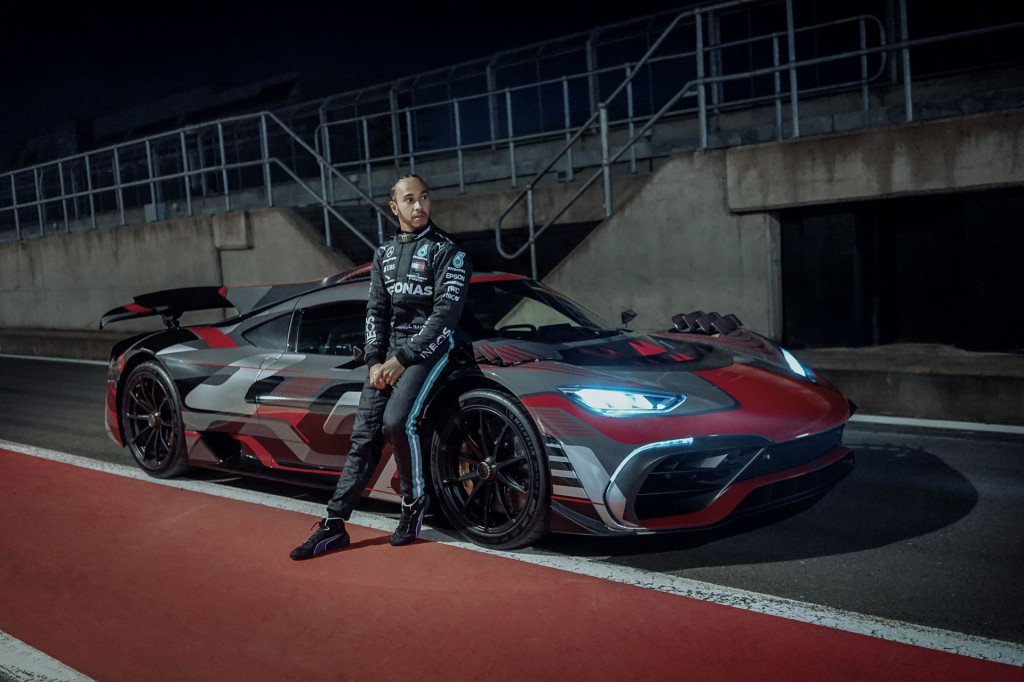 Lewis Hamilton with a Mercedes-Benz AMG One prototype