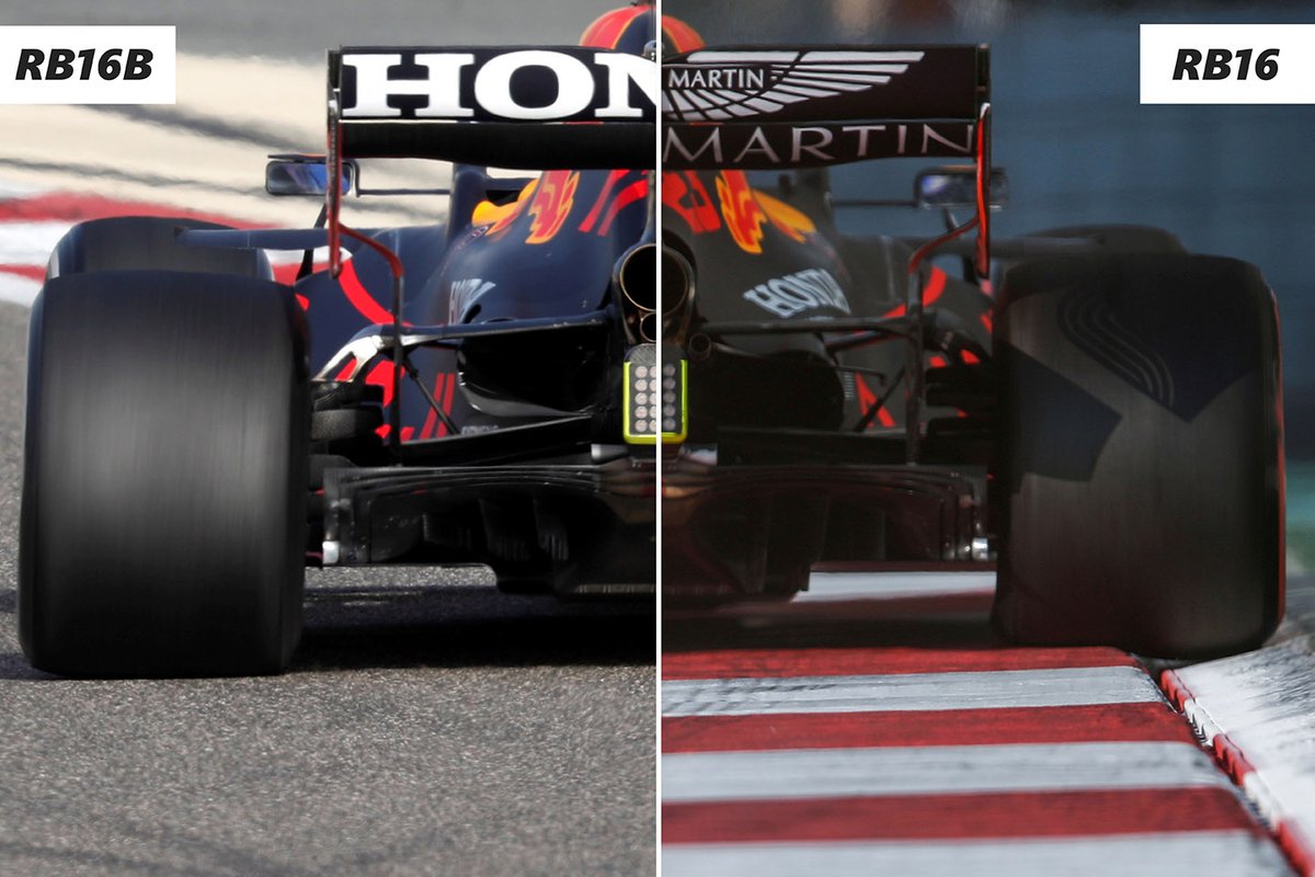 Red Bull RB16B versus RB16 rear detail