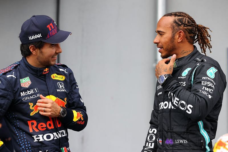 F1 Grand Prix of Emilia Romagna - Qualifying Hamilton (R) beat Perez for pole. (Photo by Mark Thompson/Getty Images)