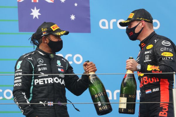 Aston Martin Red Bull Racing F1 Eifel GP race - Max Verstappen on Nürburgring podium