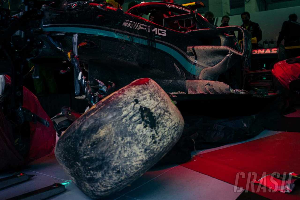 Most of the engine in Bottas' Mercedes F1 car is "irreparably damaged".