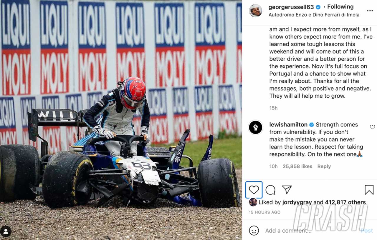 F1 Champion Hamilton sends a message of support to Russell after the crash