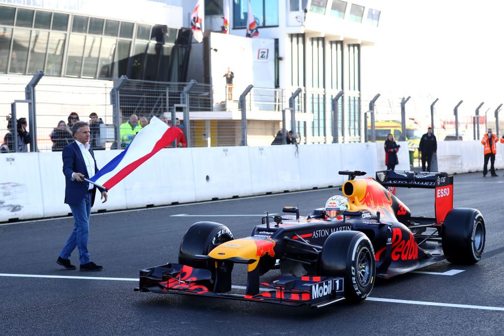 Red Bull Racing's Max Verstappen drives his first laps on Circuit Zandvoort