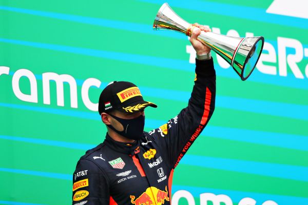 Aston Martin Red Bull Racing F1 Hungarian Grand-Prix with Verstappen on podium