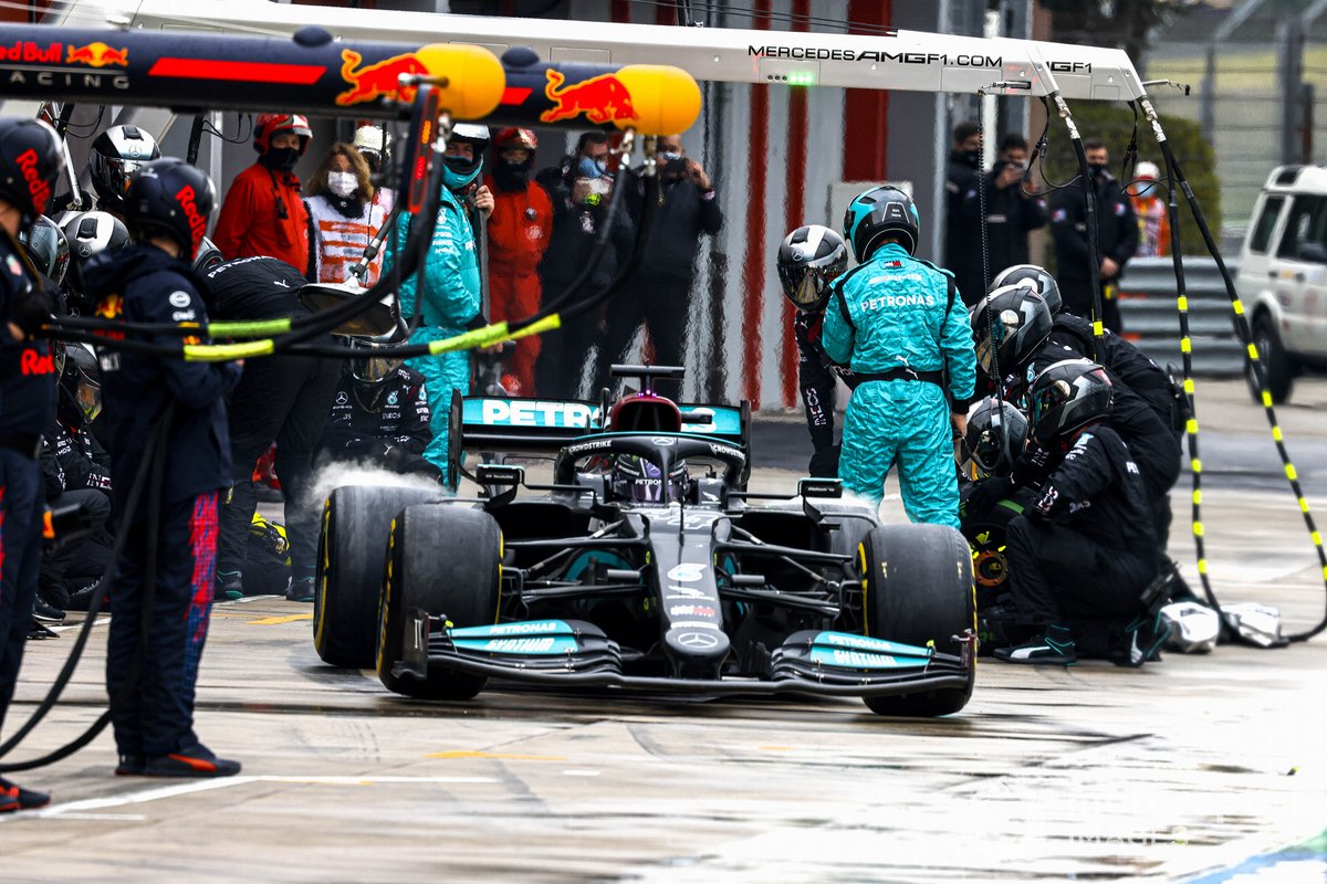 Lewis Hamilton, Mercedes W12, leaves his pits