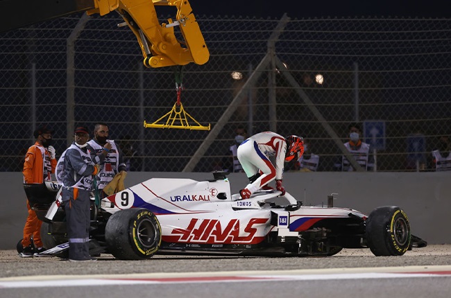 Nikita Mazepin after crashing out of the 2021 Bahrain Grand Prix