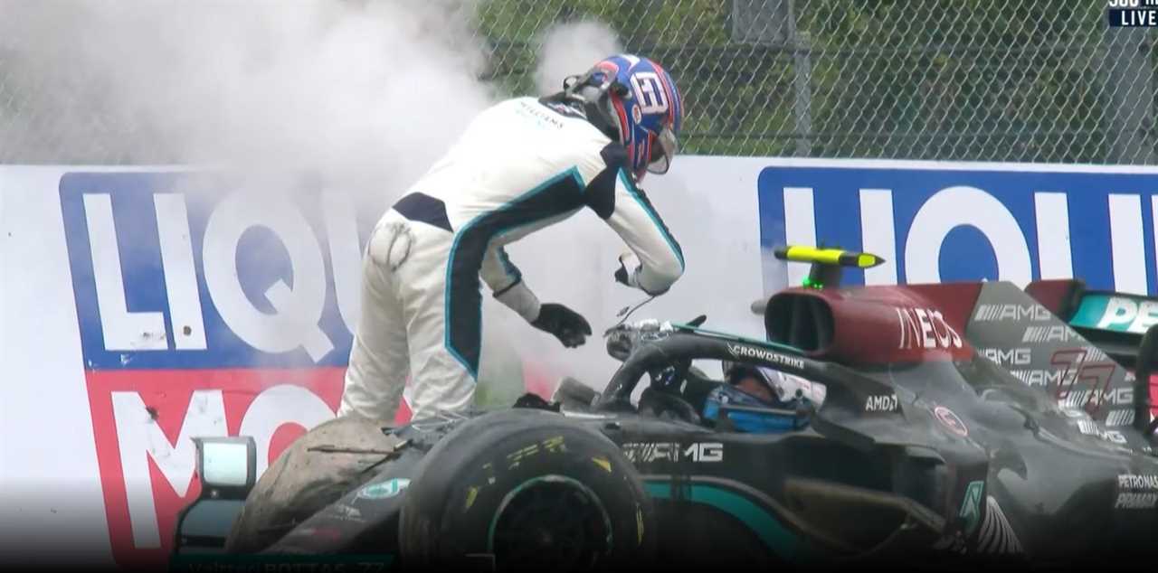 Williams driver George Russell and Mercedes driver Valtteri Bottas