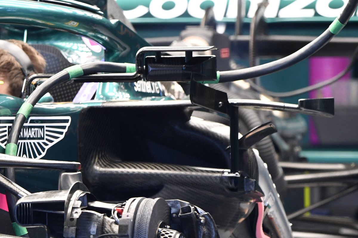 Aston Martin AMR21 updated sidepods and wing mirror stalks detail