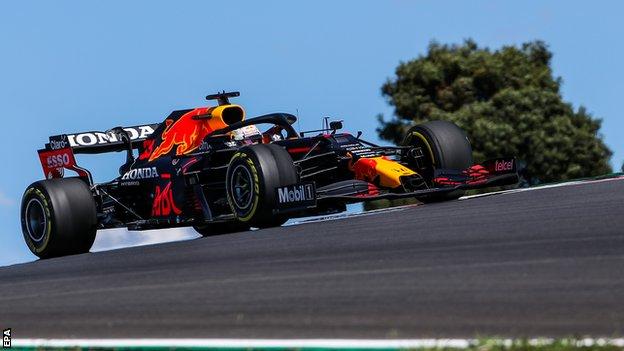 Max Verstappen on the track in Portimao