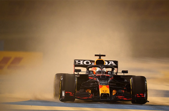 Max Verstappen in his Red Bull Racing F1 car during pre-season testing in Bahrain.