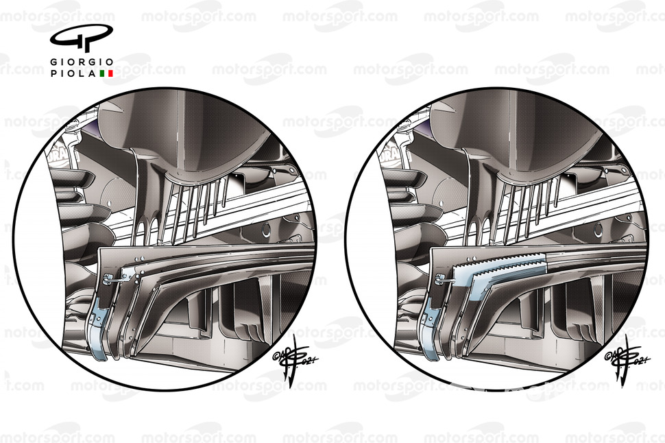Red Bull Racing RB16B diffuser comparison