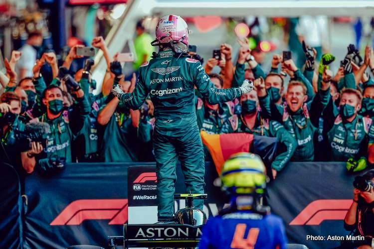 Vettel celebrating second place in 2021 Azerbaijan Grand Prix