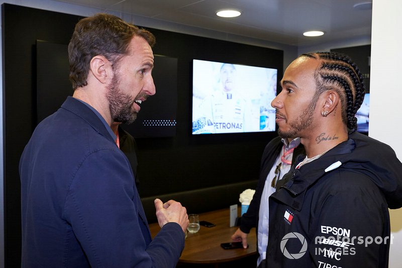 Gareth Southgate with Lewis Hamilton, Mercedes AMG F1