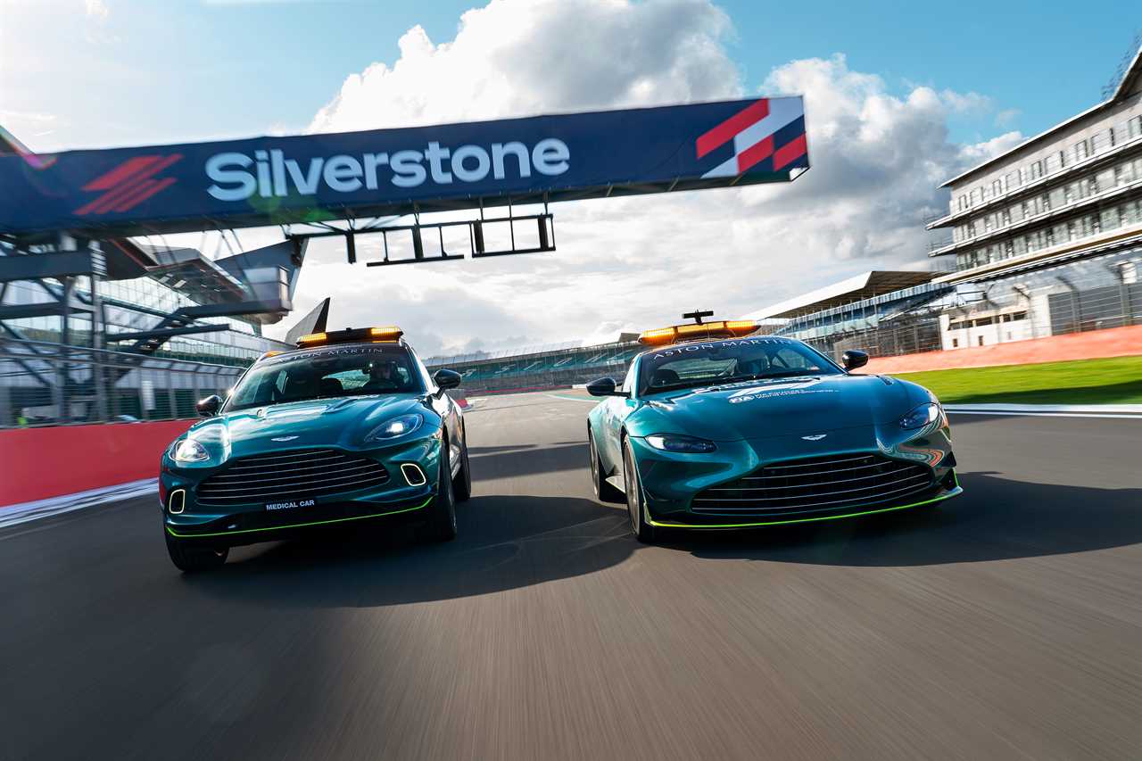 Vantage F1 and left Aston Martin DBX Medical Car in action on race day