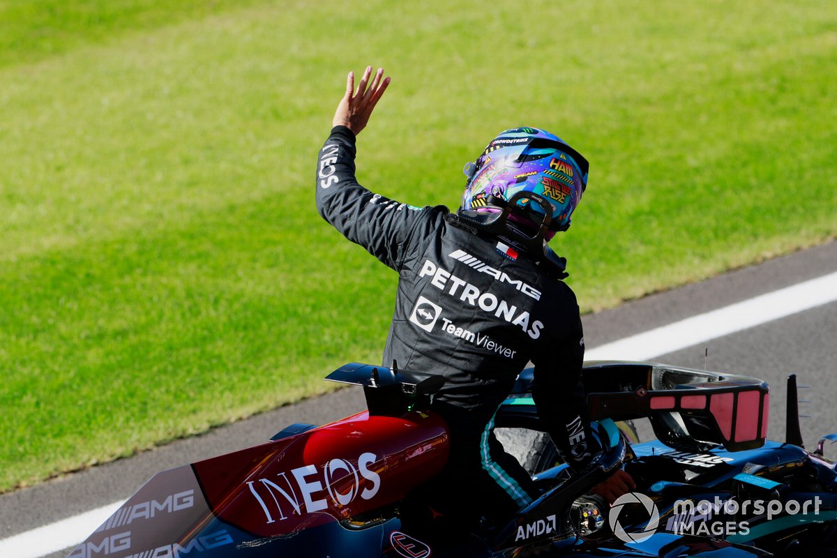 Lewis Hamilton, Mercedes, waves to the fans