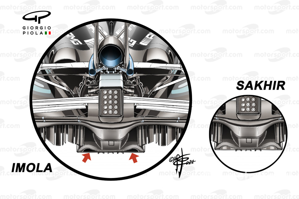 Mercedes AMG F1 W12 diffuser comparison