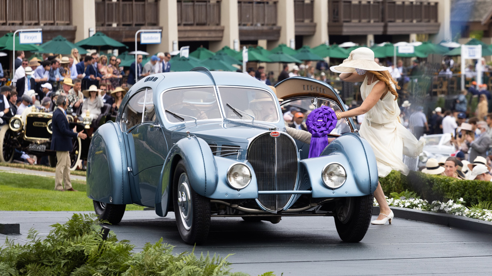 The fabled 1936 Bugatti Type 57Sc Atlantic receives special commendation at the 2021 Pebble Beach Concours d'Elegance.
