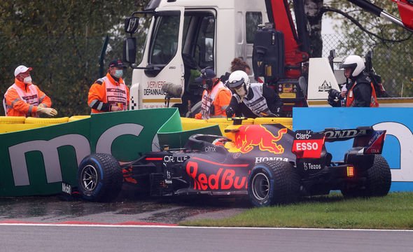 Sergio Perez crashed on a warm-up lap, and he's out of the Belgian Grand Prix.