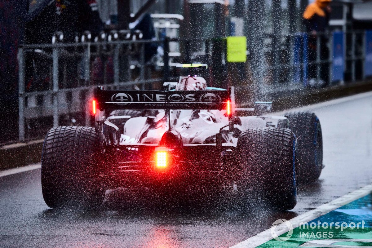 Valtteri Bottas, Mercedes W12, in the pit lane