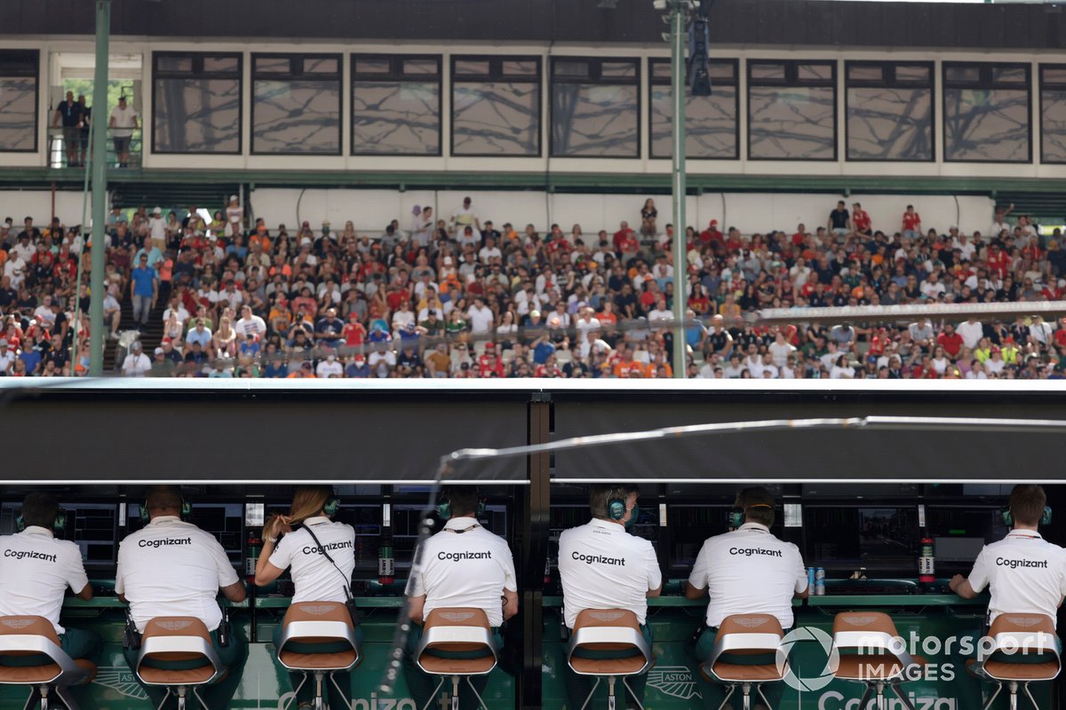 The Aston Martin team on the pit wall