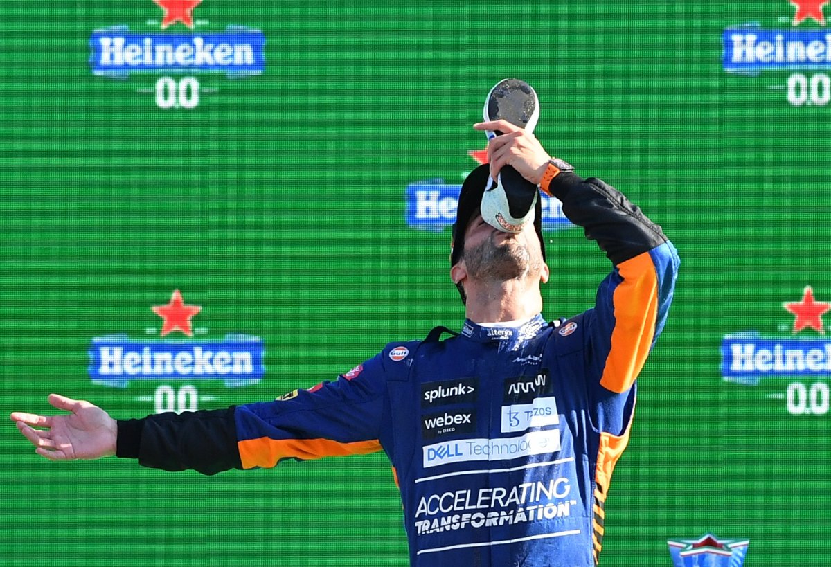 WATCH: Daniel Ricciardo inspires Aston Martin F1 crewman for a "Marathon Shoey"