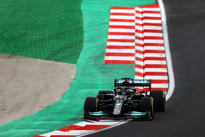 Lewis Hamilton during the friday free practice session ahead of the 2021 Turkish Grand Prix at the Intercity Istanbul Park Circuit (Photo by Bryn Lennon/Getty Images)