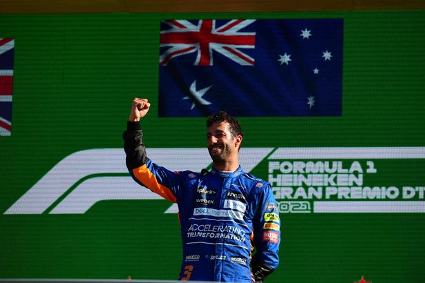 Ricciardo is celebrating after recently winning the Italian Grand Prix