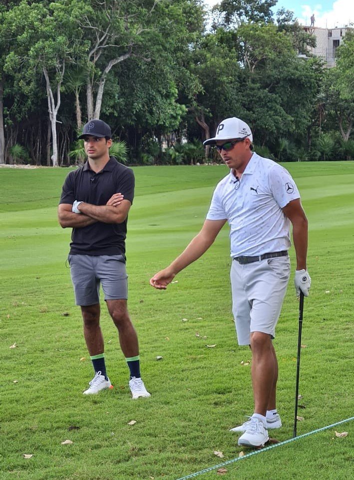 Mercedes-Benz brand ambassador Rickie Fowler meets Ferrari F1 racing driver Carlos Sainz