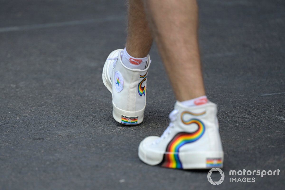 Sebastian Vettel donned rainbow boots in the Saudi paddock