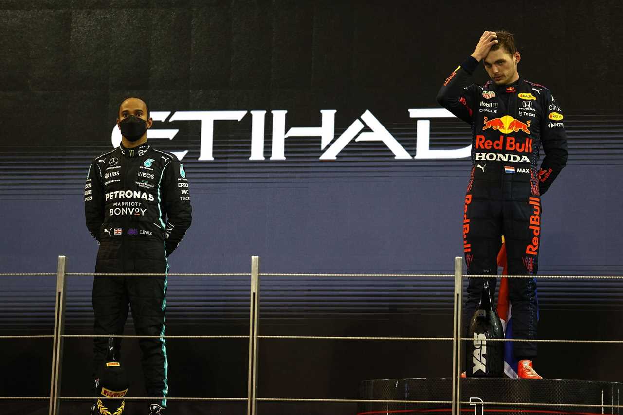 F1 Grand Prix of Abu Dhabi - Lewis Hamilton and Max Verstappen on the podium.