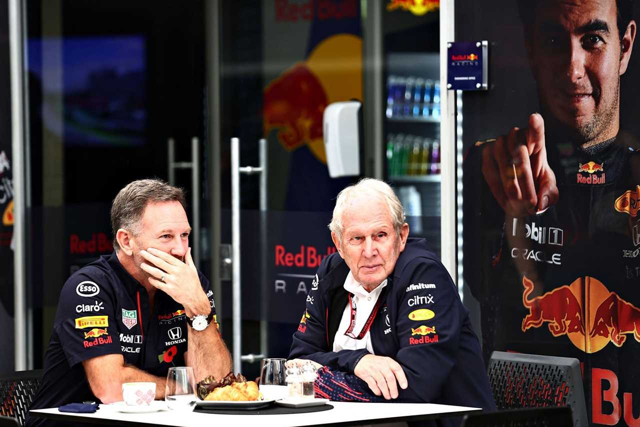 Red Bull Racing's team principal Christian Horner and team consultant Dr. Helmut Marko ahead of the 2021 Brazil GP (Photo by Mark Thompson/Getty Images)