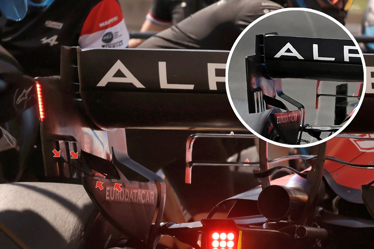Alpine A521 high downforce rear wing comparison