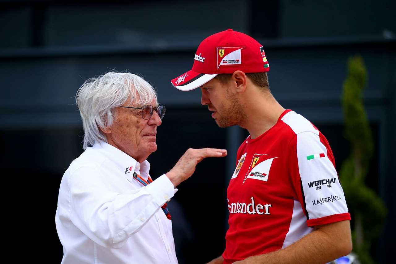 Bernie Ecclestone (left) and Sebastian Vettel (right) ahead of the 2017 British Grand Prix