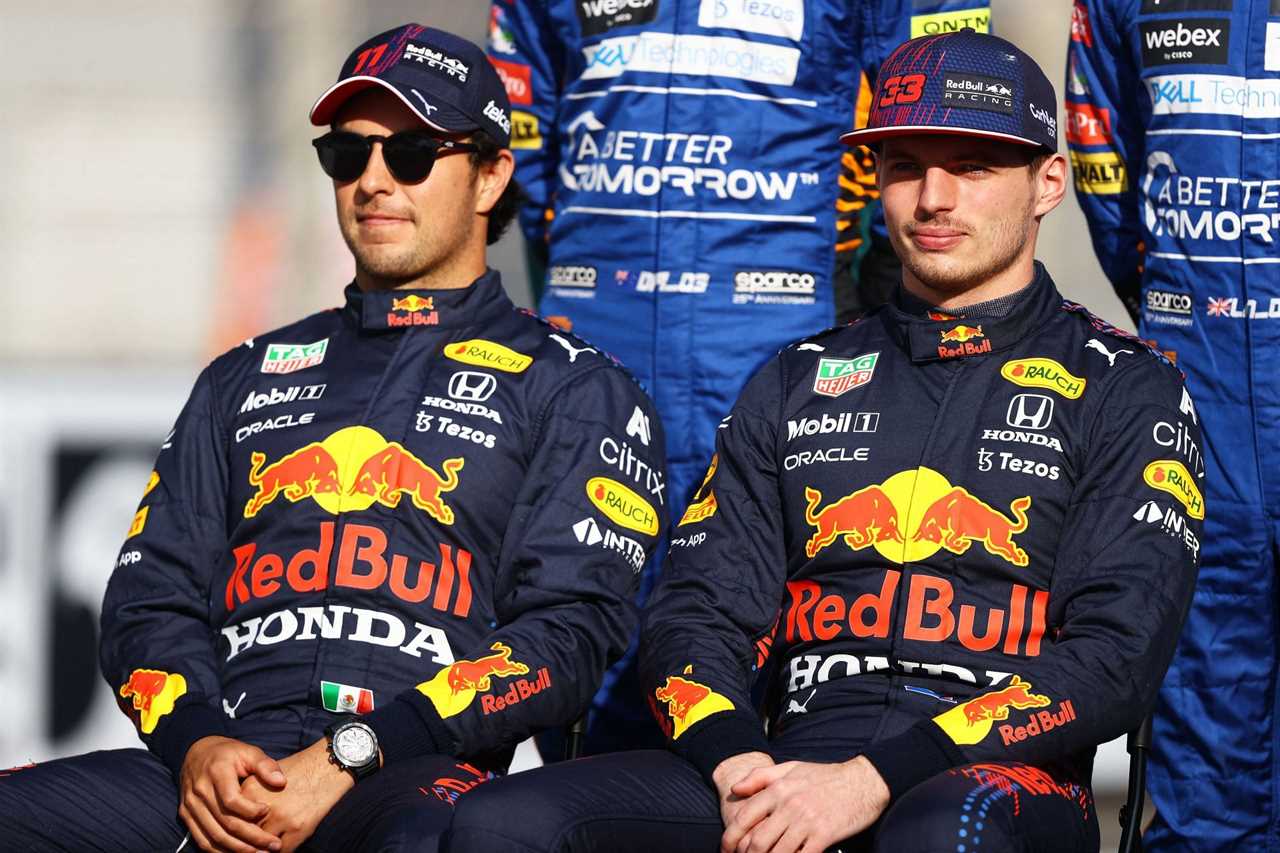 Sergio Perez (left) and Max Verstappen (right) ahead of the 2021 Abu Dhabi Grand Prix