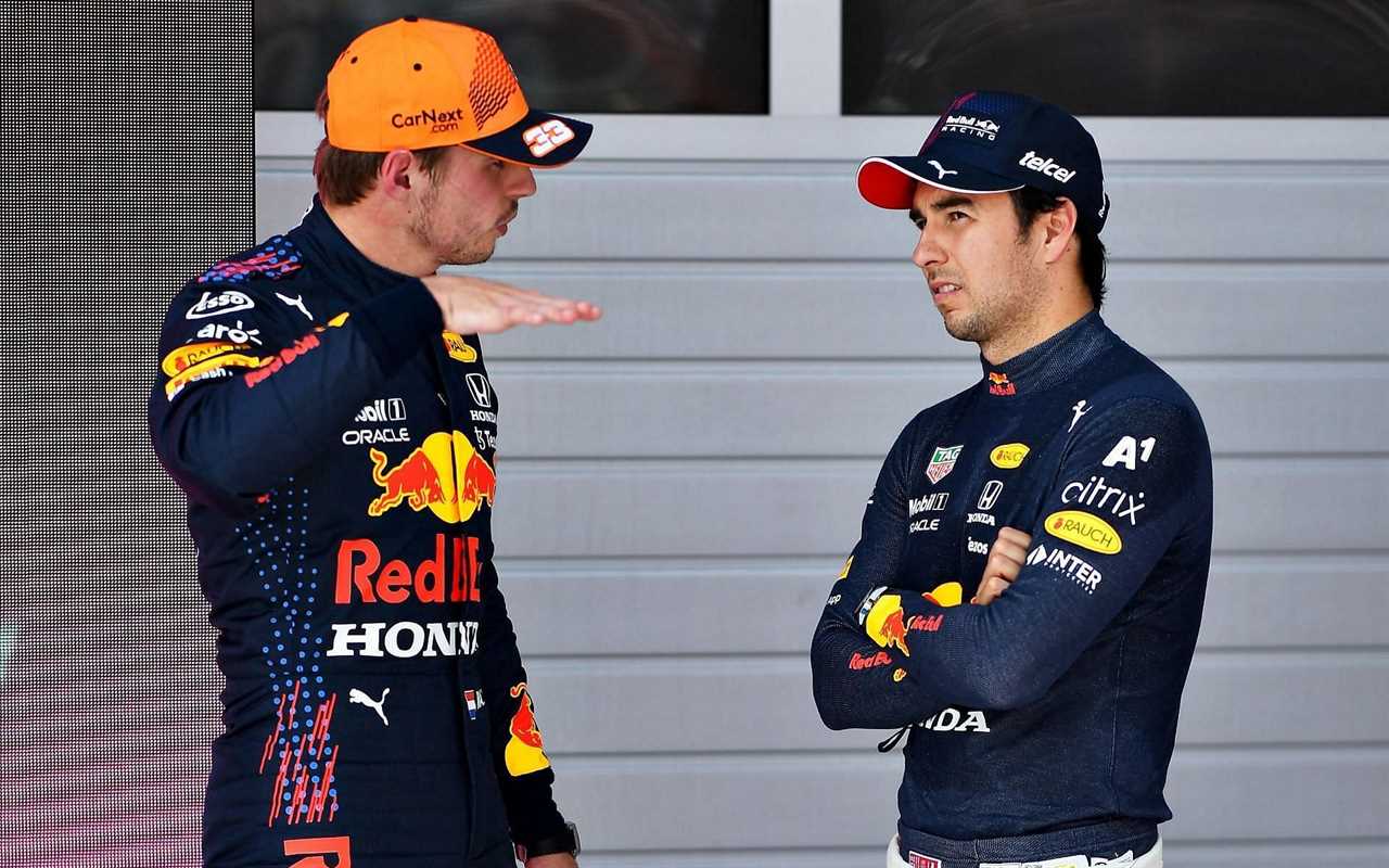 Sergio Perez (right) and Max Verstappen ahead of the 2021 Austrian Grand Prix