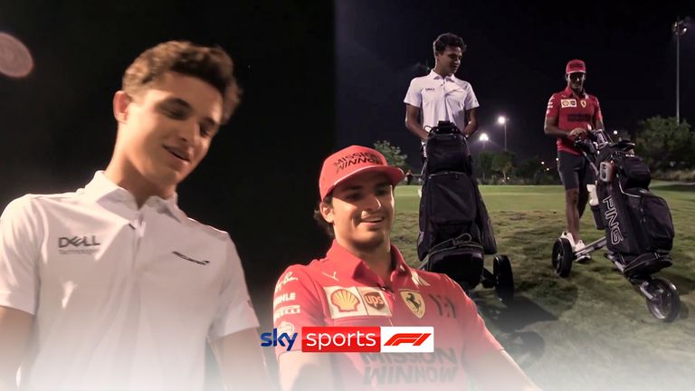 Former McLaren teammates Carlos Sainz and Lando Norris are reunited on the golf course - and they had quite different perspectives on their collision at the last race in Brazil
