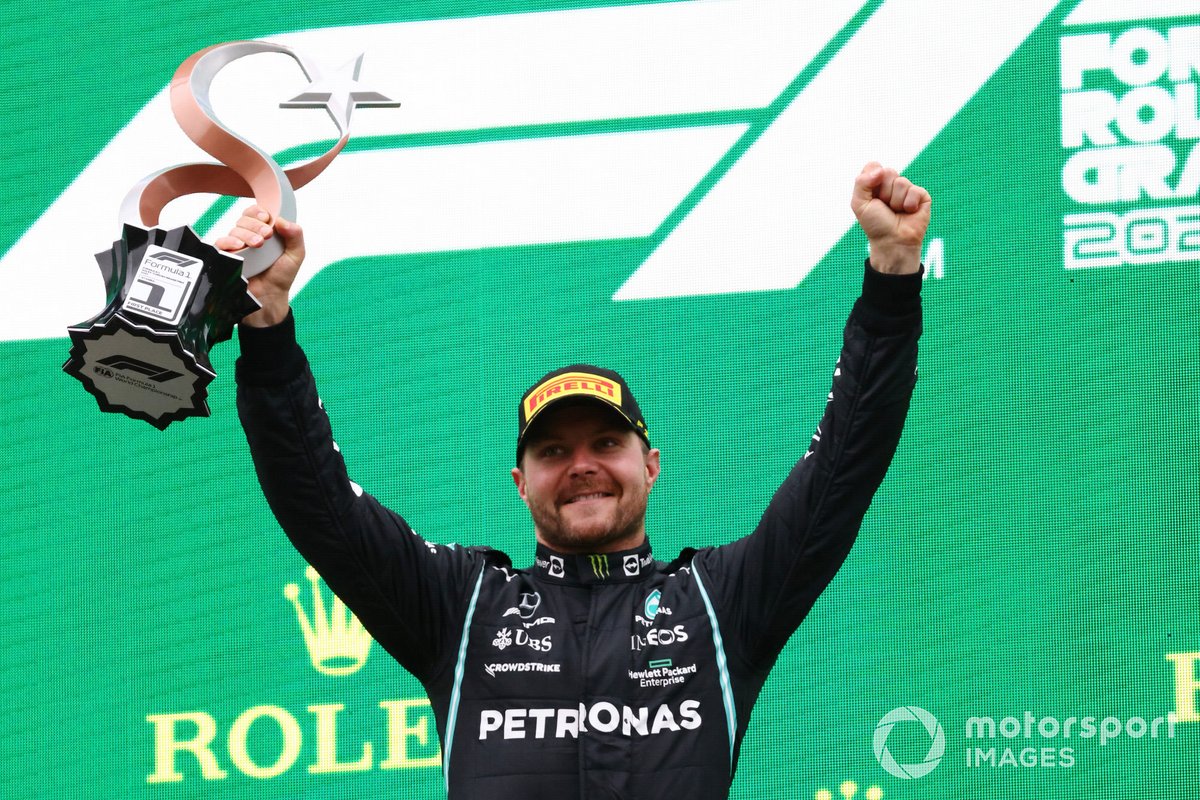 Valtteri Bottas, Mercedes, 1st position, with his trophy
