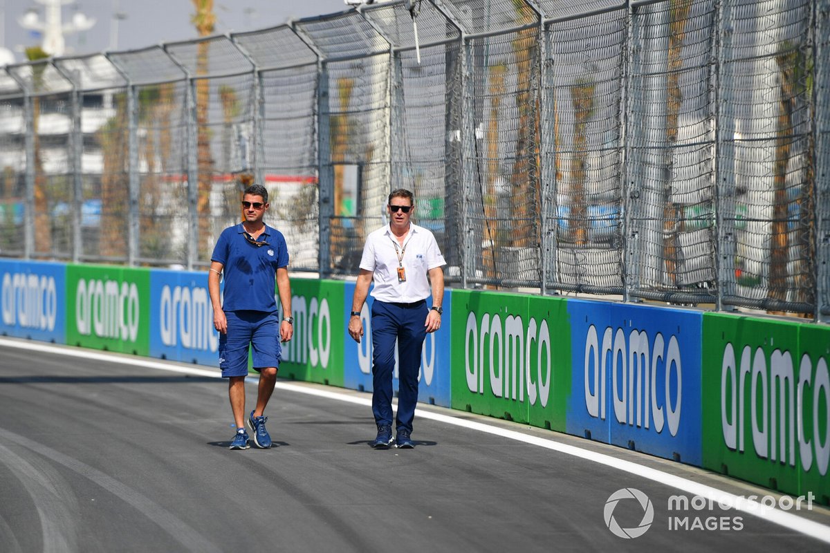 Michael Masi, Race Director, walks the track with an FIA colleague