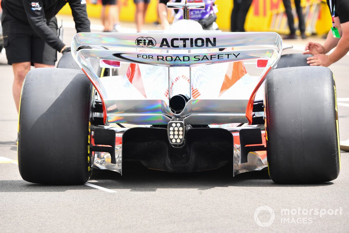 The 2022 Formula 1 car launch event on the Silverstone grid.  Back detail