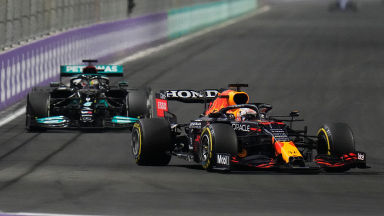 Red Bull driver Max Verstappen from the Netherlands will be followed by Mercedes driver Lewis Hamilton at the Saudi Arabian Grand Prix in Jiddah.  Image associated press 