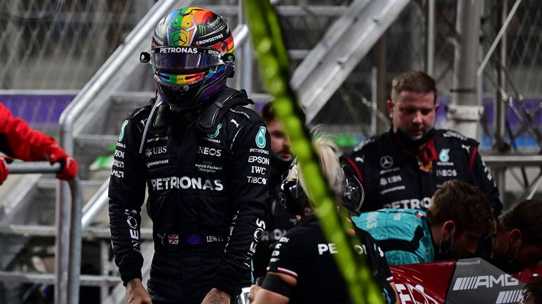 Hamilton said he will wear his Progress Pride helmet for the last three races in Qatar, Saudi Arabia and Abu Dhabi.  Image associated press