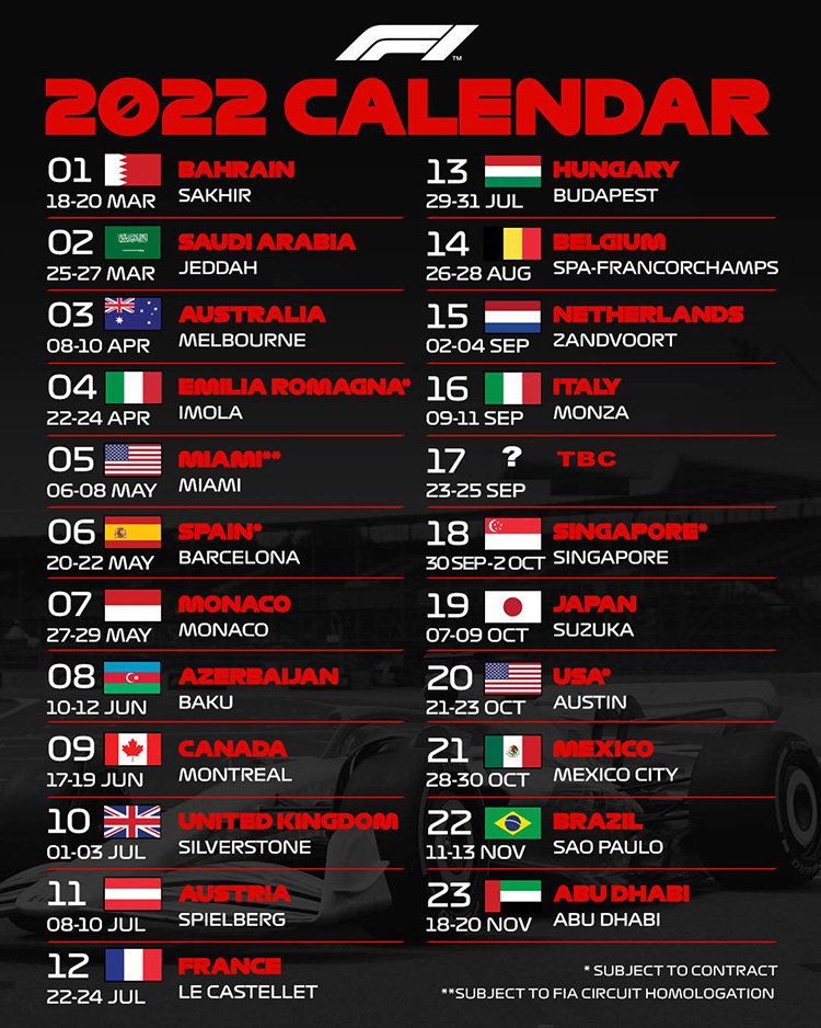 2022 Formula 1 schedule calendar latest new-001