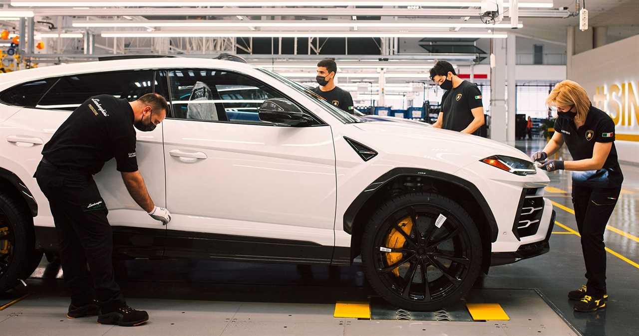 white Lamborghini Urus at Assembly Line Last Station