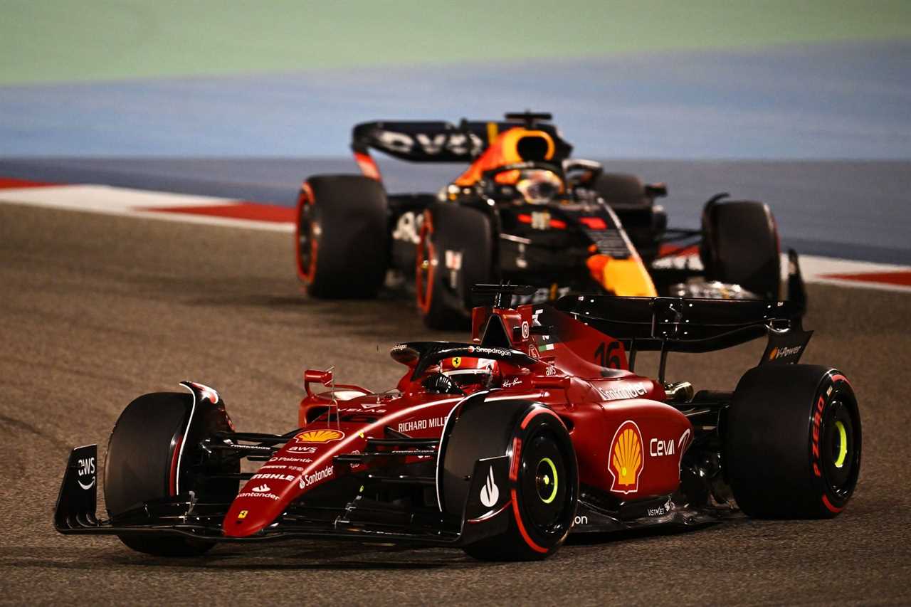 Charles Leclerc (fore) at the F1 Grand Prix of Bahrain