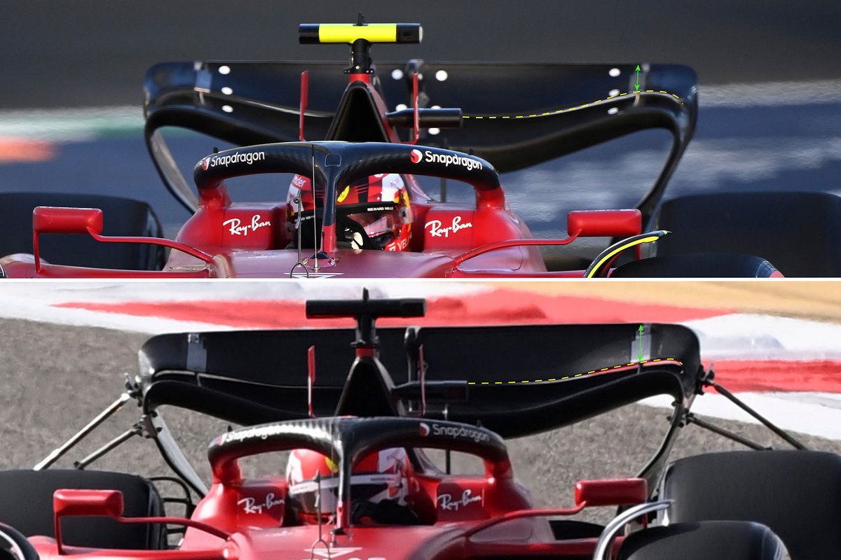 Ferrari F1-75 rear wing comparison (dotted lines)