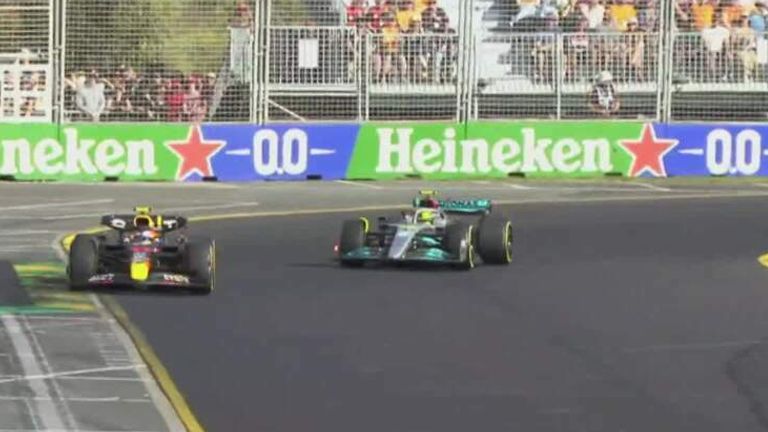 Sergio Perez overtakes Lewis Hamilton into third place of the Australian GP.