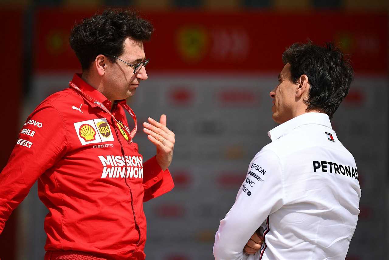 Mattia Binotto and Toto Wolff at the F1 Grand Prix of Bahrain